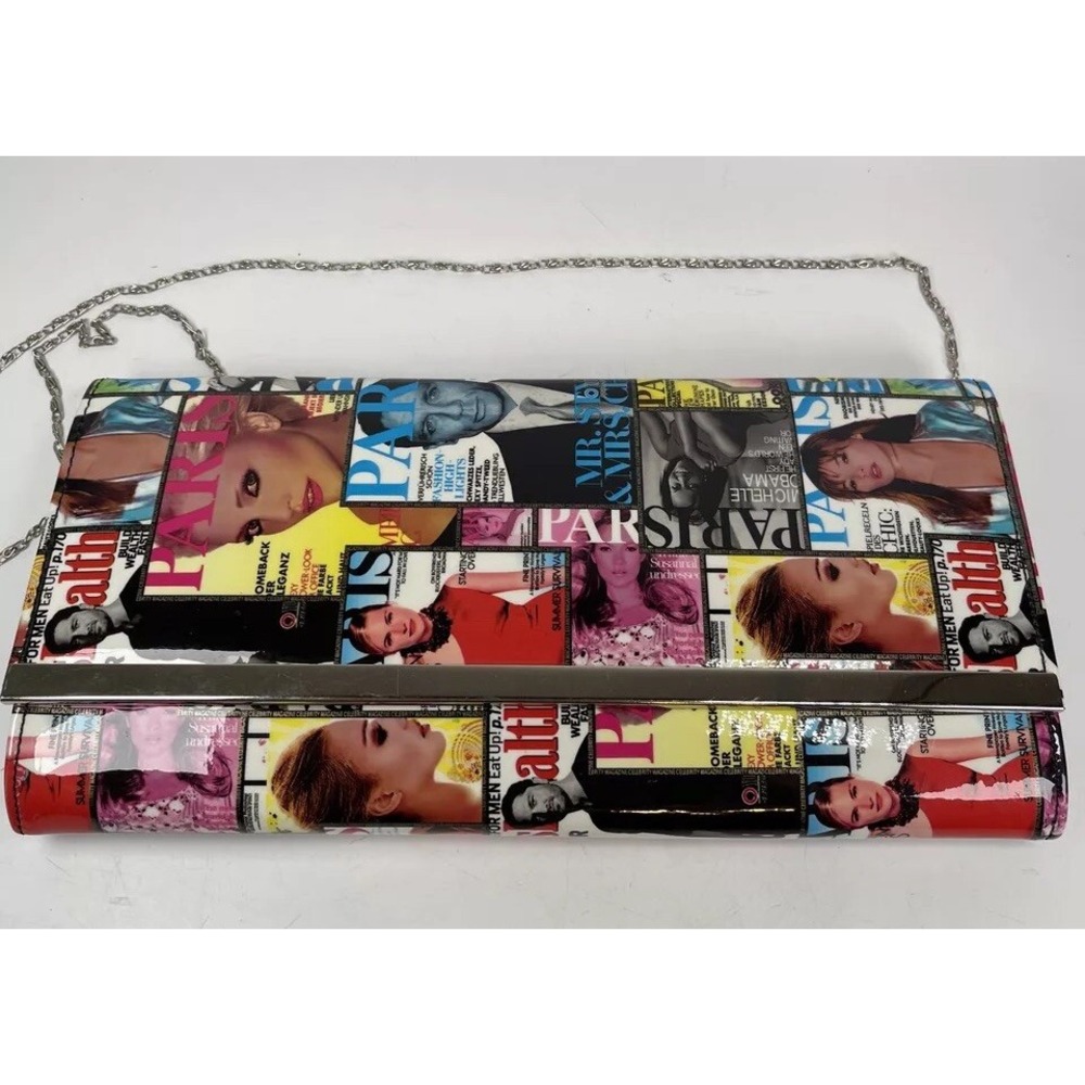 Paris Magazine Vintage Retro Multi Color Envelope Clutch Chain Handle Pop Art